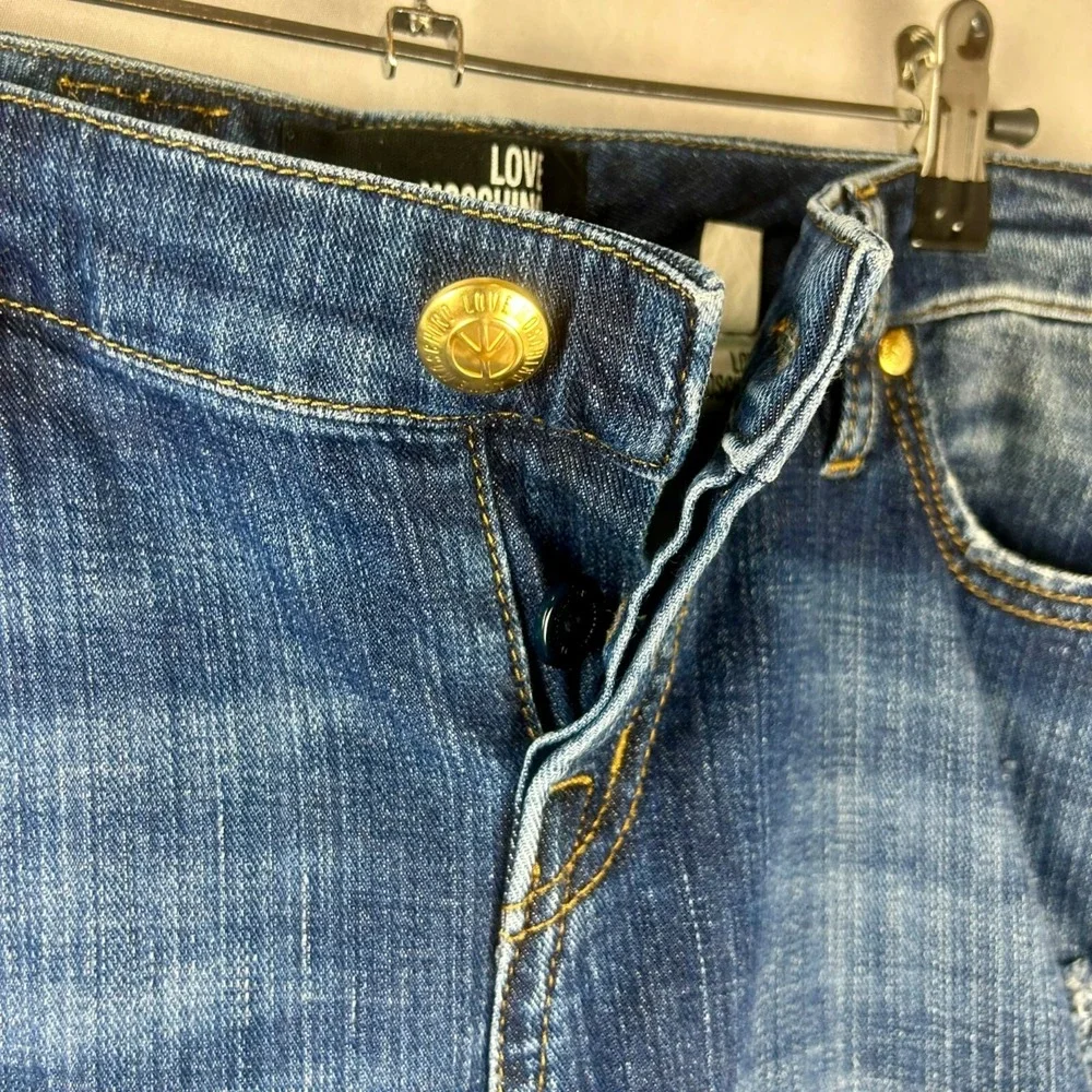 Love Moschino Skinny‎ Jeans Women 30 Blue Adjustable Waist Distressed Stretch